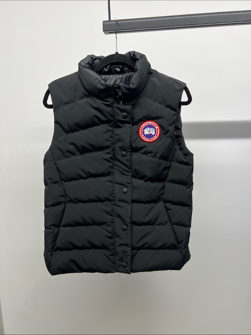 Canada Goose Black Quilted Puffer Vest with Red Logo Patch